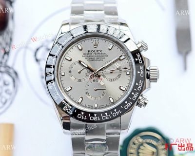 Best Copy Rolex Daytona SS Gray Dial Black Ceramic Mens Watch